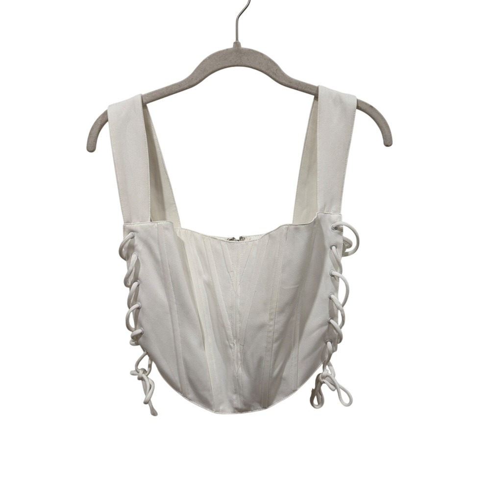 Cellecci White Lace Up Side Corset Top Boned Cropped Tank‎ Back Zip Medium
